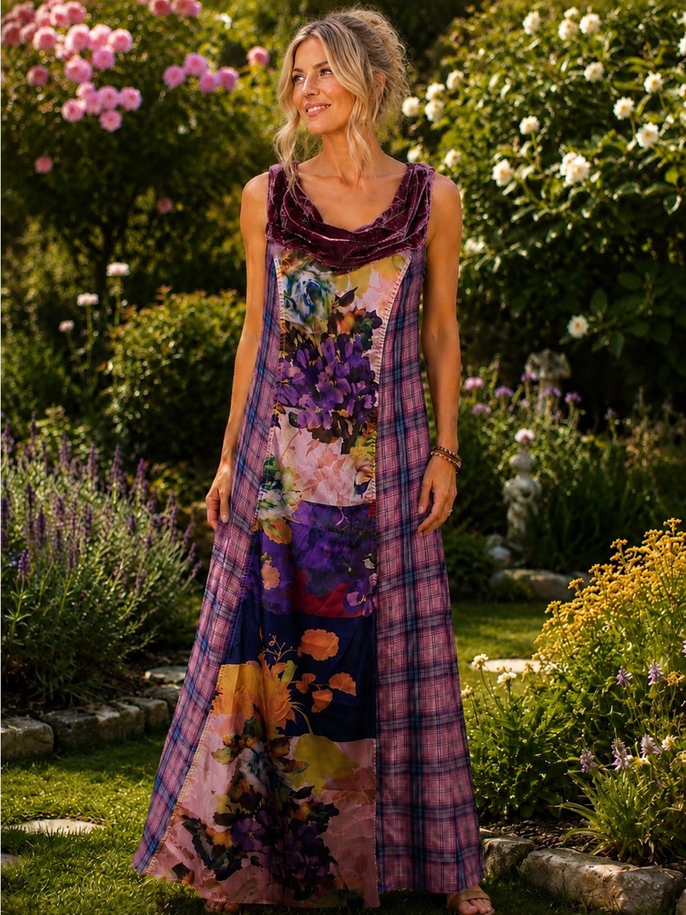 ❤️‍🔥 Aratta Mixed Media Velvet Cowl Maxi Dress | Large A-30